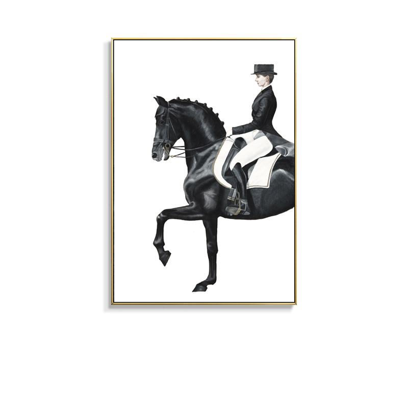 Classic Canvas Painting for Home Decor, Black Horse, Orange Horse, Racing, Wall Art, Riding Woman Pictures, Living Room