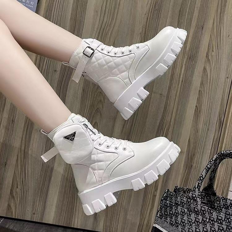 

Foreign trade large size women s boots 2025 new sewn plaid leather face muffin thick bottom lace-up medium tube bag Martin boots women 43 абрикосовий