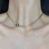 Retro Green Butterfly Cuban Chain Choker Necklace - Gold Plated Women's Accessory.