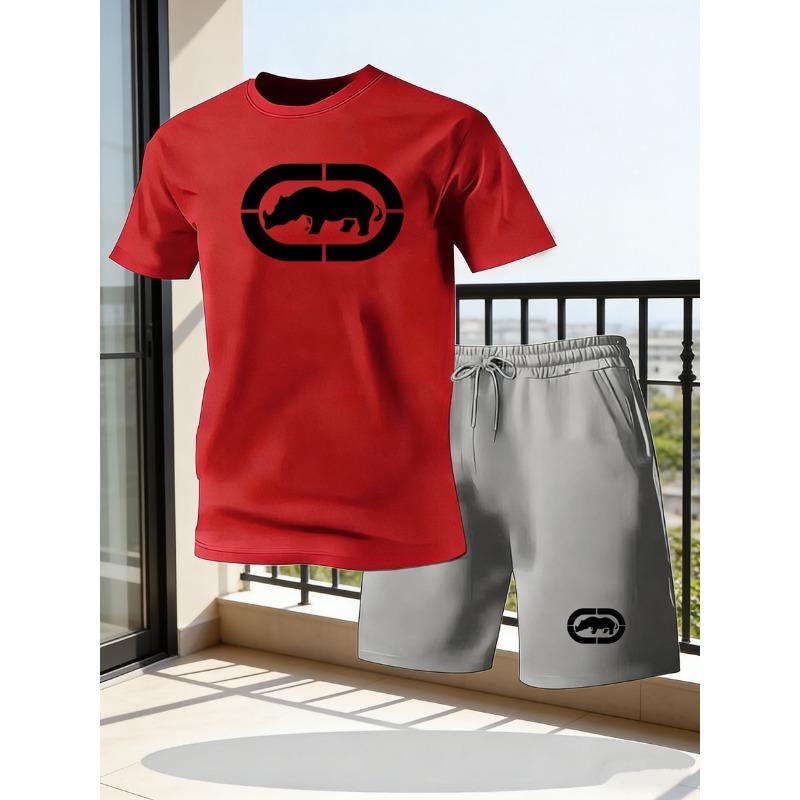 

Men s summer breathable sportswear round neck short sleeved five quarter shorts lightweight and comfortable sports style set XL