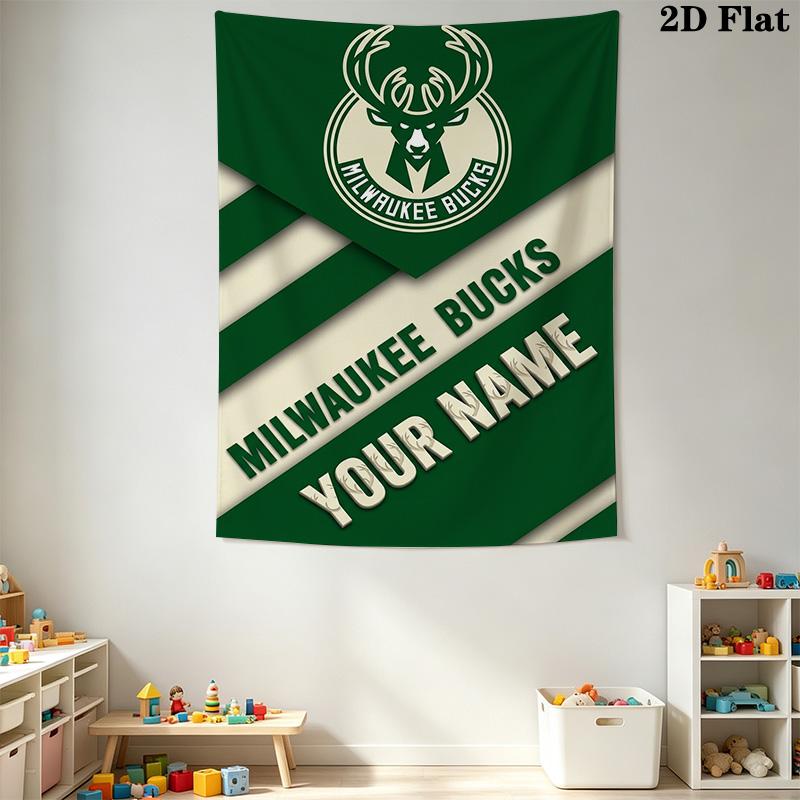 Name Custom Milwaukee Bucks Logo Wall Tapestry Aesthetic Wall Hanging Printed Fabric Blanket Decorative Tapestries for Bedroom Living Room Home Decor