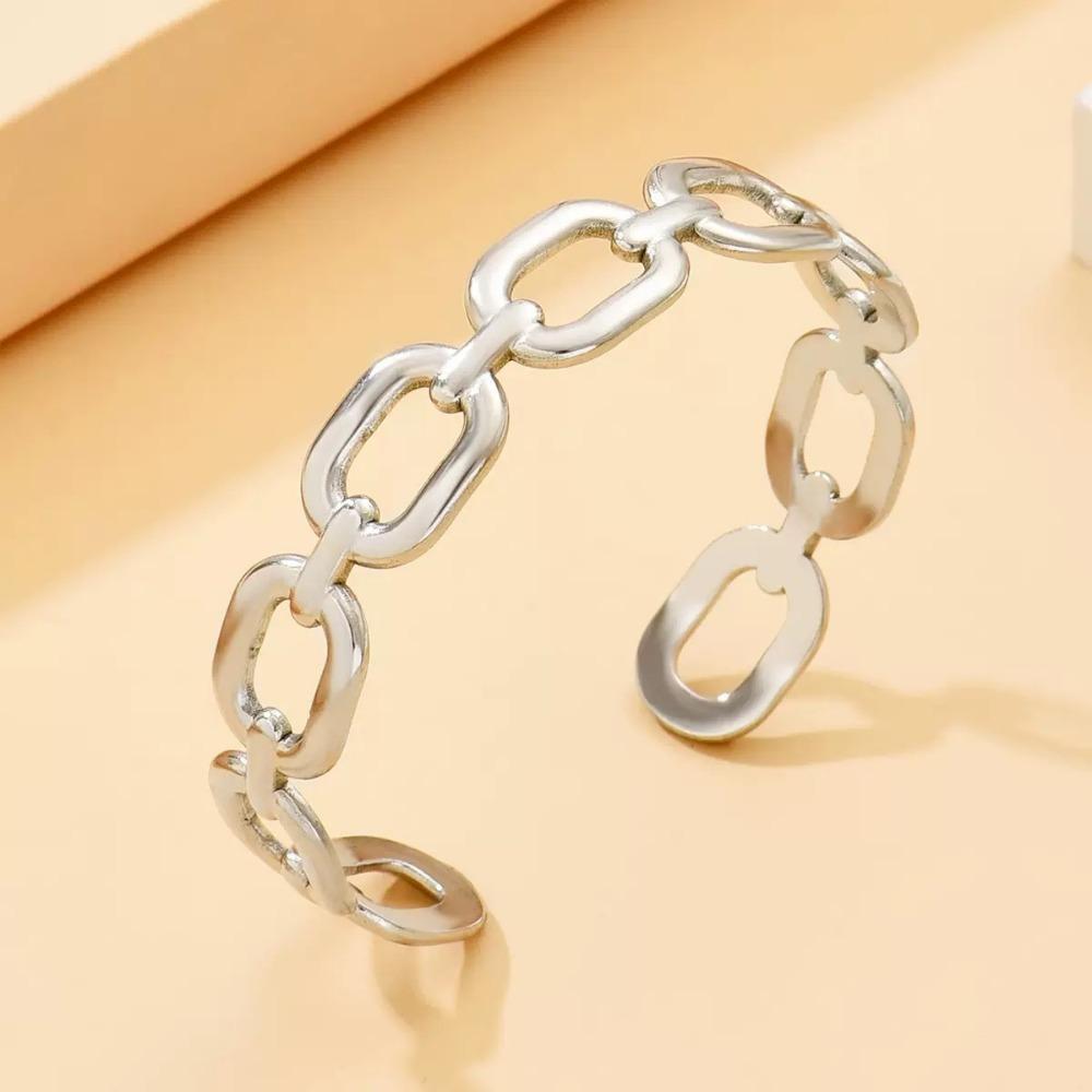 

Gold Color Square Link Bracelet Hollow Out Women Bangle Open Cuff Bracelet Wedding Jewelry Gift silver-2