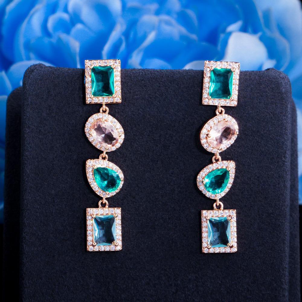 

Square Water Drop Needle Zircon Long Geometric Earrings Copper Plated Real Gold Earrings Jewelry