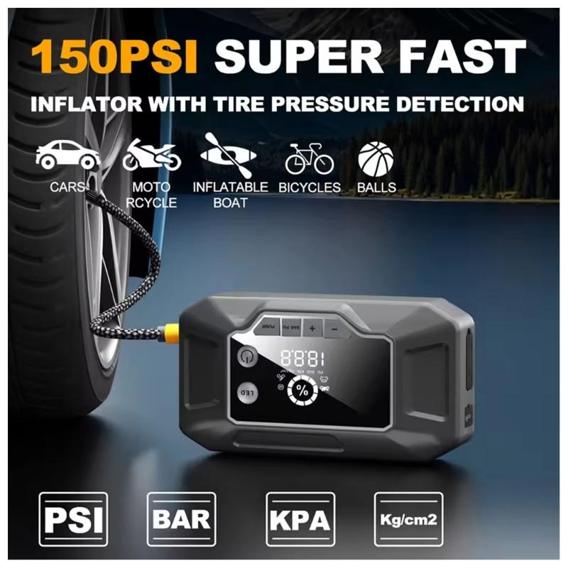 Compact Emergency Car Battery Booster And Air Compressor Tire Inflator With 35L/Min Inflation Rate For Roadside Assistance