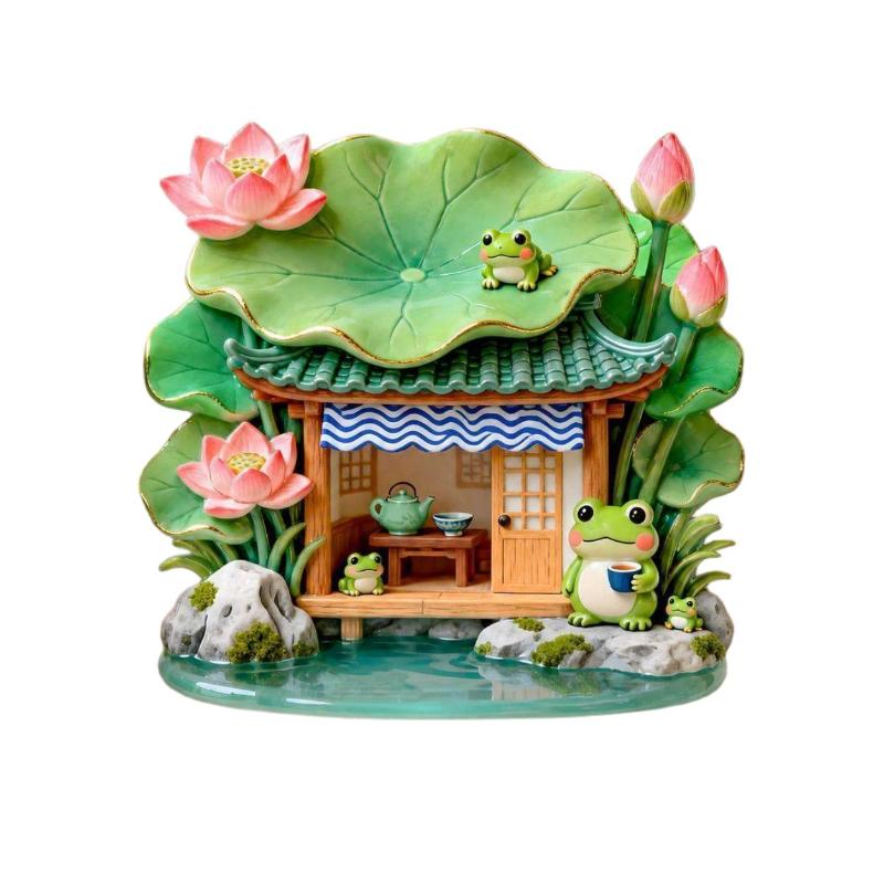 Cute Frog Tea House Fridge Magnet 3D Resin Refrigerator Sticker Lovely Lotus Embossed Decor Magnet For Kitchen Home Decoration