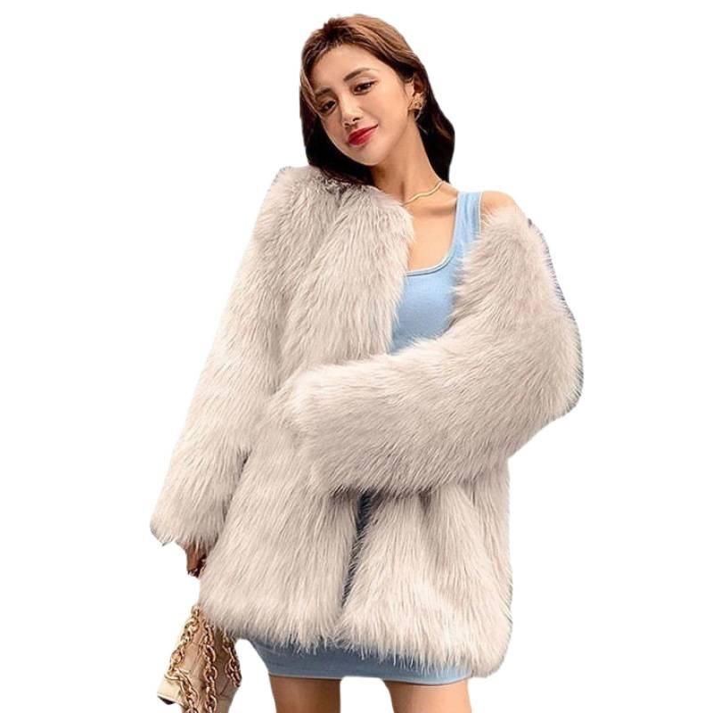 Faux Leather Coat Women's Autumn and Winter New Imitation Fox Fur Coat Thickened Long Fur Coat Tide