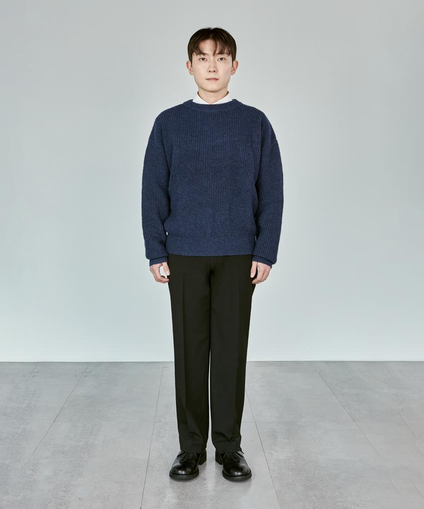 NONBLANK [Hyun Kim] Lambswool Round Knit_Dark Navy