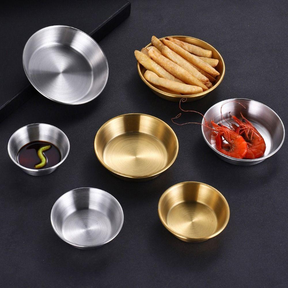 3pcs Durable Korean Sauce Dish Stainless Steel Seasoning Dish Hot Pot Dipping Bowl Restaurant