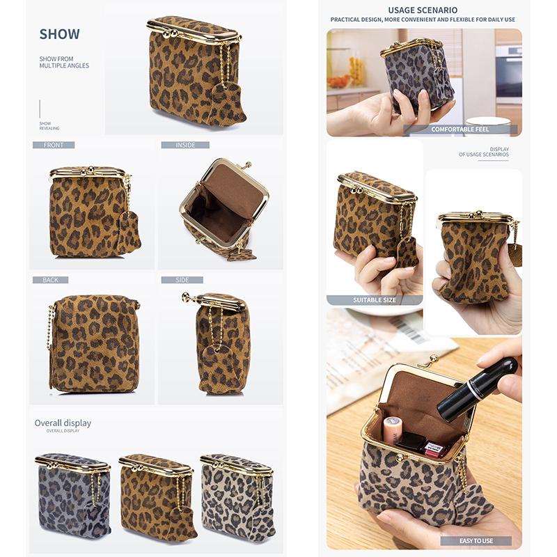 New Arrival Square Leopard Print Leather Small Purses Women's Portable Coin Money Wallets Earphone Lipstick Pouch Card Holders