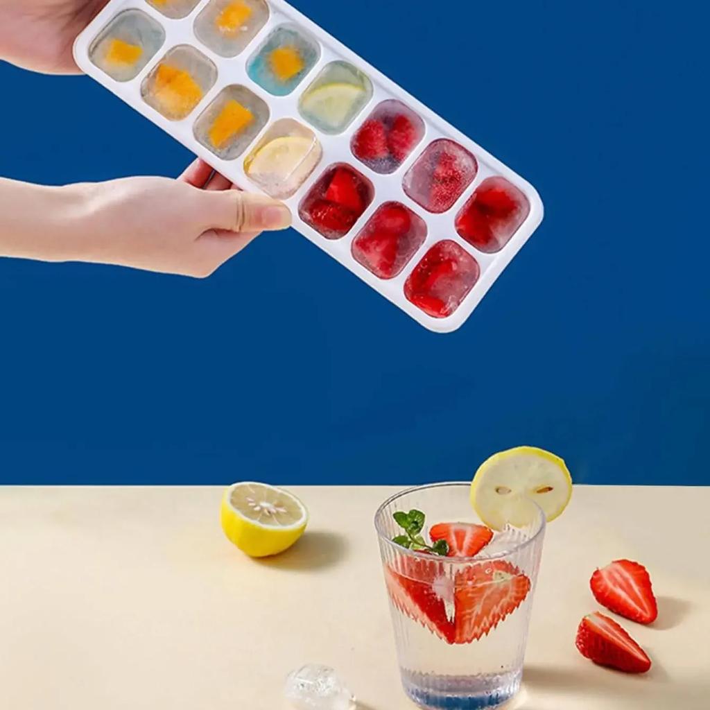 1 Stück/2 Stück - 14-Fächer Flexible Silikon Eiswürfelform mit großem Fassungsvermögen und auslaufsicherem, abnehmbarem Deckel und strapazierfähigem Kunststoffmaterial