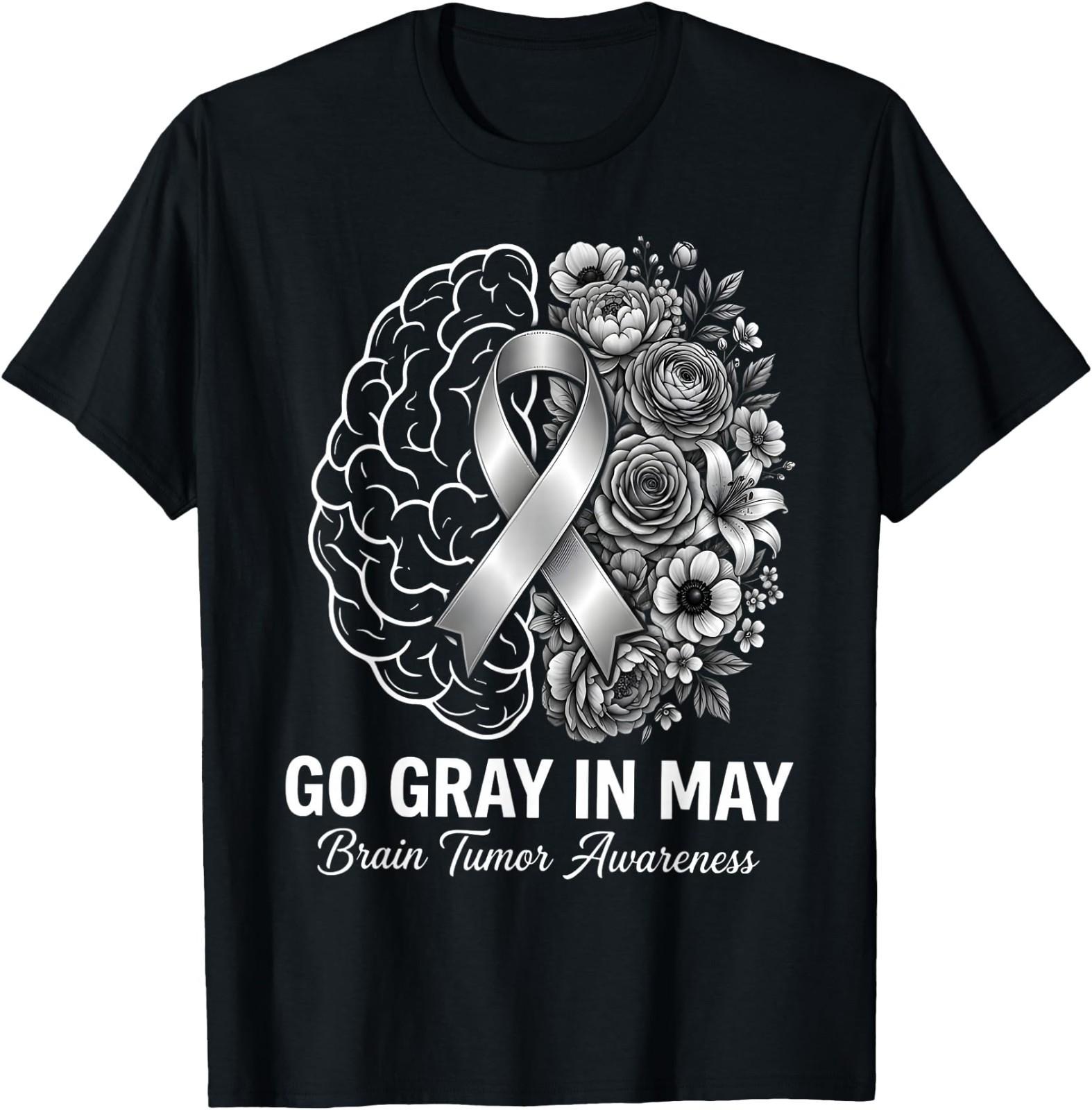 Brain Tumor Awareness Wear Gray in May Strong Warrior Cancer T-Shirt 2XL