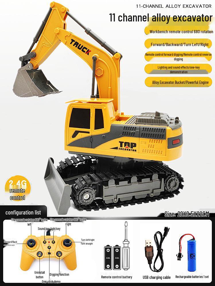Alloy Remote Control Excavator Digger Vehicle Toy Bulldozer for Kids - Free Shipping