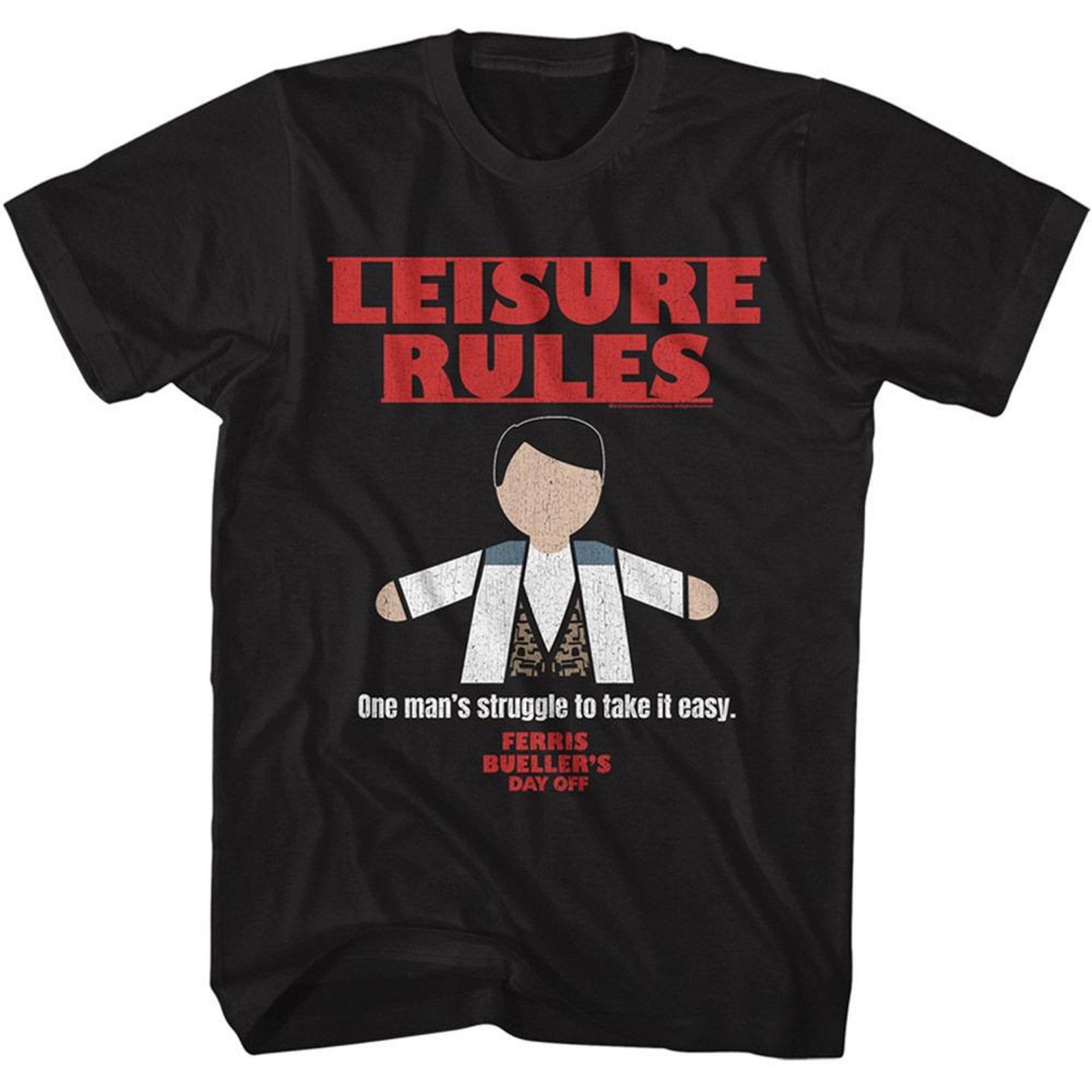 Ferris Bueller s Day Off Leisure Rules Black Adult T-Shirt 4XL
