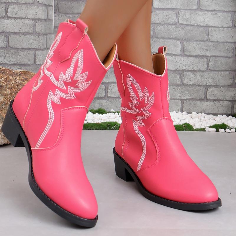 Large size women's boots autumn new pointed square heel short tube sewing line retro short boots women
