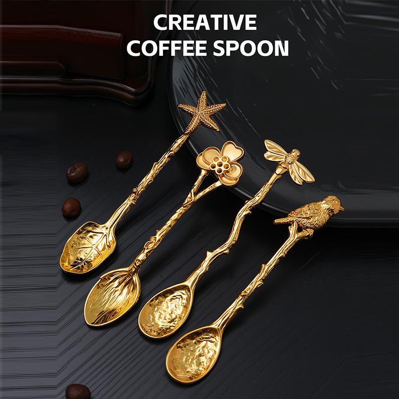 Retro Kovová Kávová Lžička Vážka Větve Listy Tvar Zmrzlina Dort Dezert Mléko Míchací Lžička Kuchyňské Gadžety Nádobí