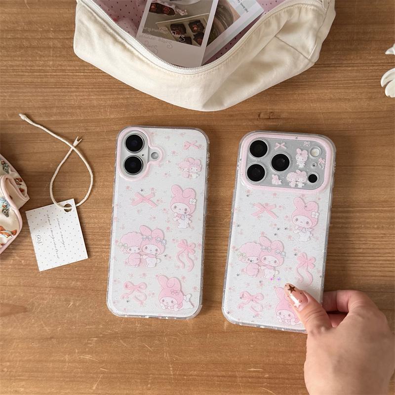 Sweet Pink My Melody My Sweet Piano Print Glitter Case For iPhone 16 15 Pro Max INS Kawaii Style Large Window Shockproof Cover
