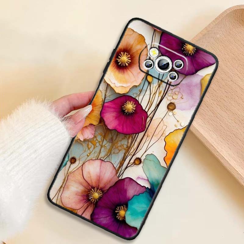Butterfly Flower Pattern Phone Case For Xiaomi Mi Poco F3 F4 F5 F6 X3 X4 X5 X6 X7 M3 M4 M5 M6 M7 GT Pro 5G Black