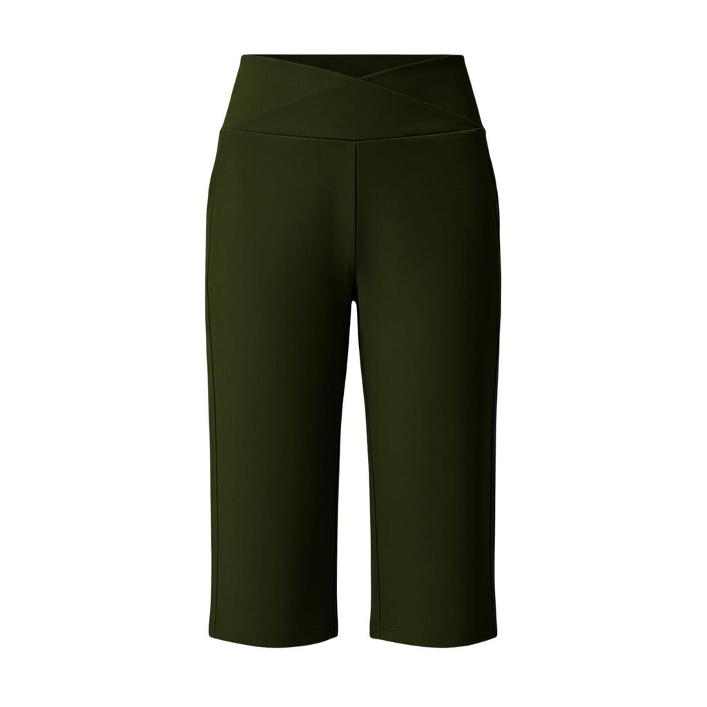 Women's Fashion Solid Color Pocket Fitness Yoga Bermuda Shorts Casual Five Point Pants with High Waist Stretch Fabric