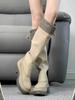 Long Boots Women Autumn New Women'S Thick Platform Knee High Boots Adjustable Cuff Leather Bootcut Boots For Petites