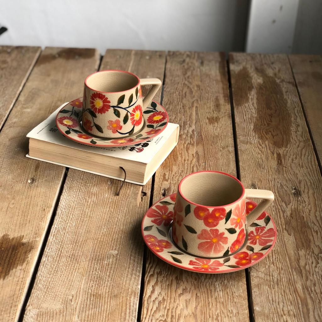 Creative Ice Crack Ceramic Cup Flower High Value Mug Light Luxury Home Office Coffee Cup Breakfast Milk Cup