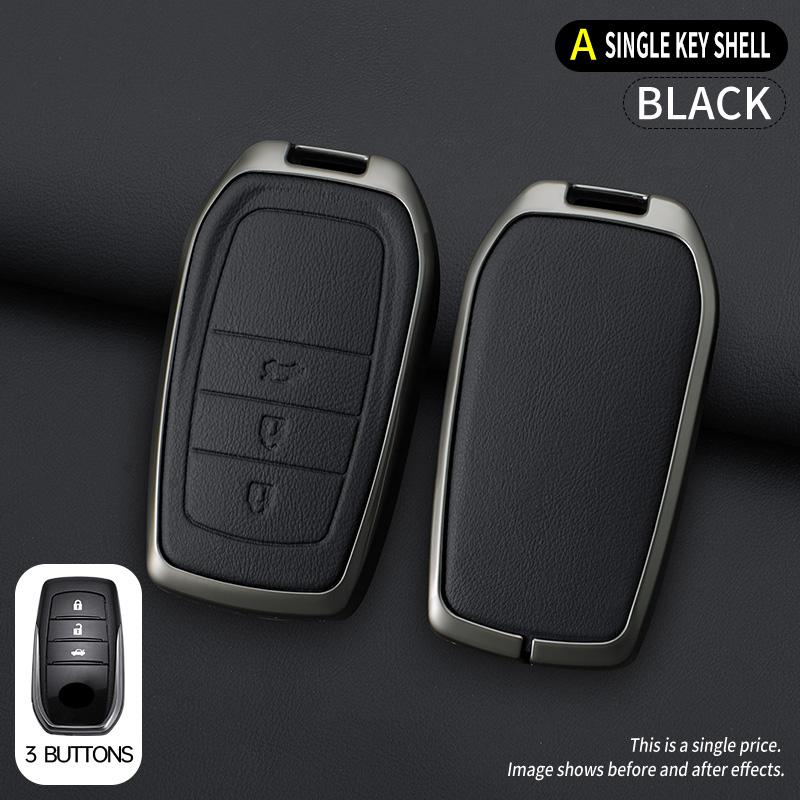 Car Zinc Alloy Leather Key Cases Holder Cover Chain For Toyota Prado Land Cruiser Camry CHR RAV4 3Buttons Protective Shell Bag
