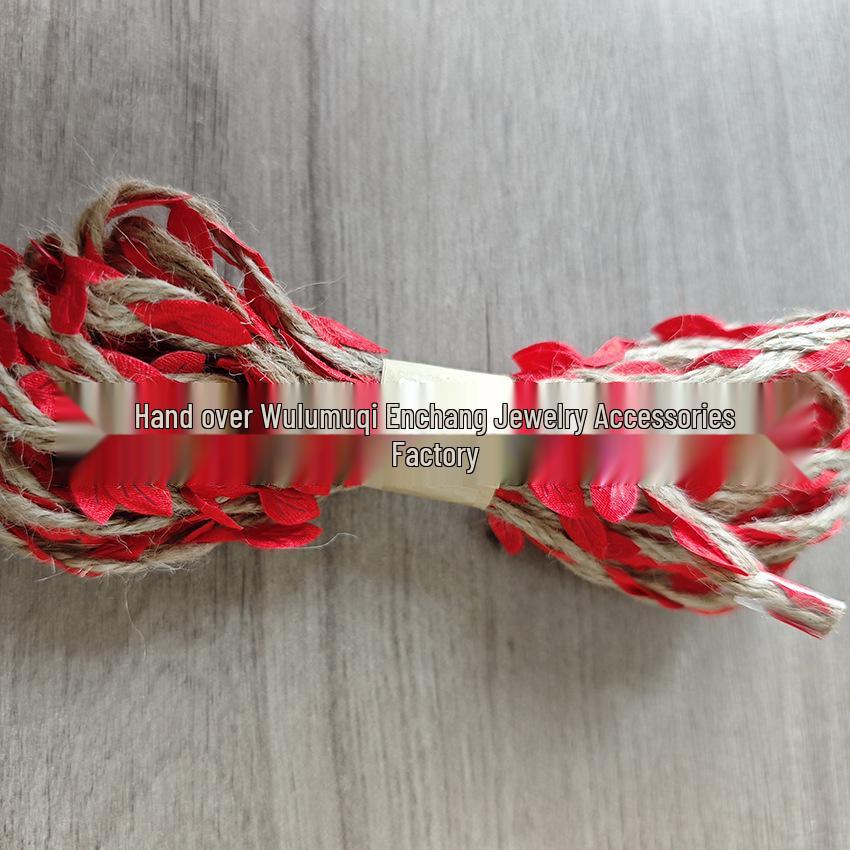 Rustic Forest Style Hemp Rope Decor with Rattan and Green Leaf Braiding