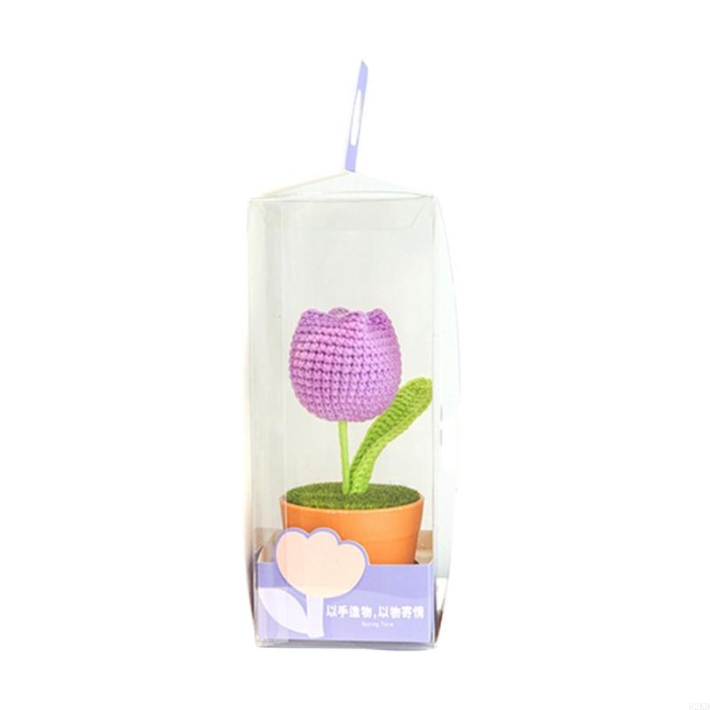 62KD Hand Knitting Potted Flower Tulips Crochet Flower Home Car Interior Accessories