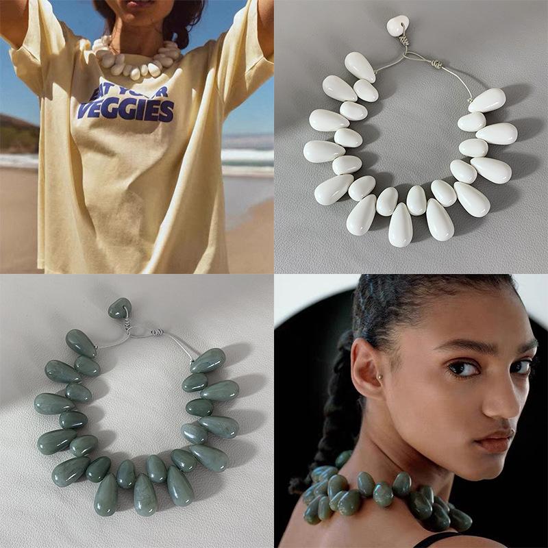Stylish Teardrop Resin Beaded Necklace - European & American Design