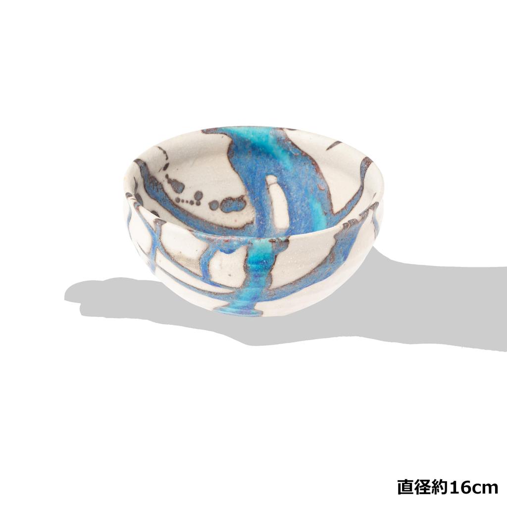 Marui Seito Shigaraki Ware Hechimon Bowl, Approx. 16cm Diameter, Glacier Blue, MR-3-4222
