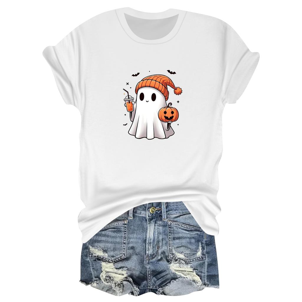 Damtröja med tryck, rund hals och kortärmad, avslappnad topp