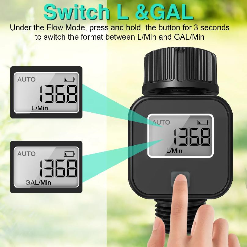 Digital Water Flow Meter High Accuracy IP6X Measure Water Consumption and Flow Rate for Outdoor Garden Watering Irrigation Hose
