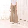 Women's Elastic High Waist Self Tie Belt Solid Color Wide Leg Long Pants Soft Casual Loose Trousers For Summer Daily Yoga Wear