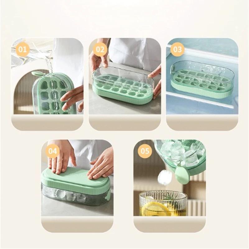 18 Grids Portable Water Injection Ice Tray Press Type Silicone Ice Mould with Lid DIY Ice Maker Whiskey Cocktail Tools