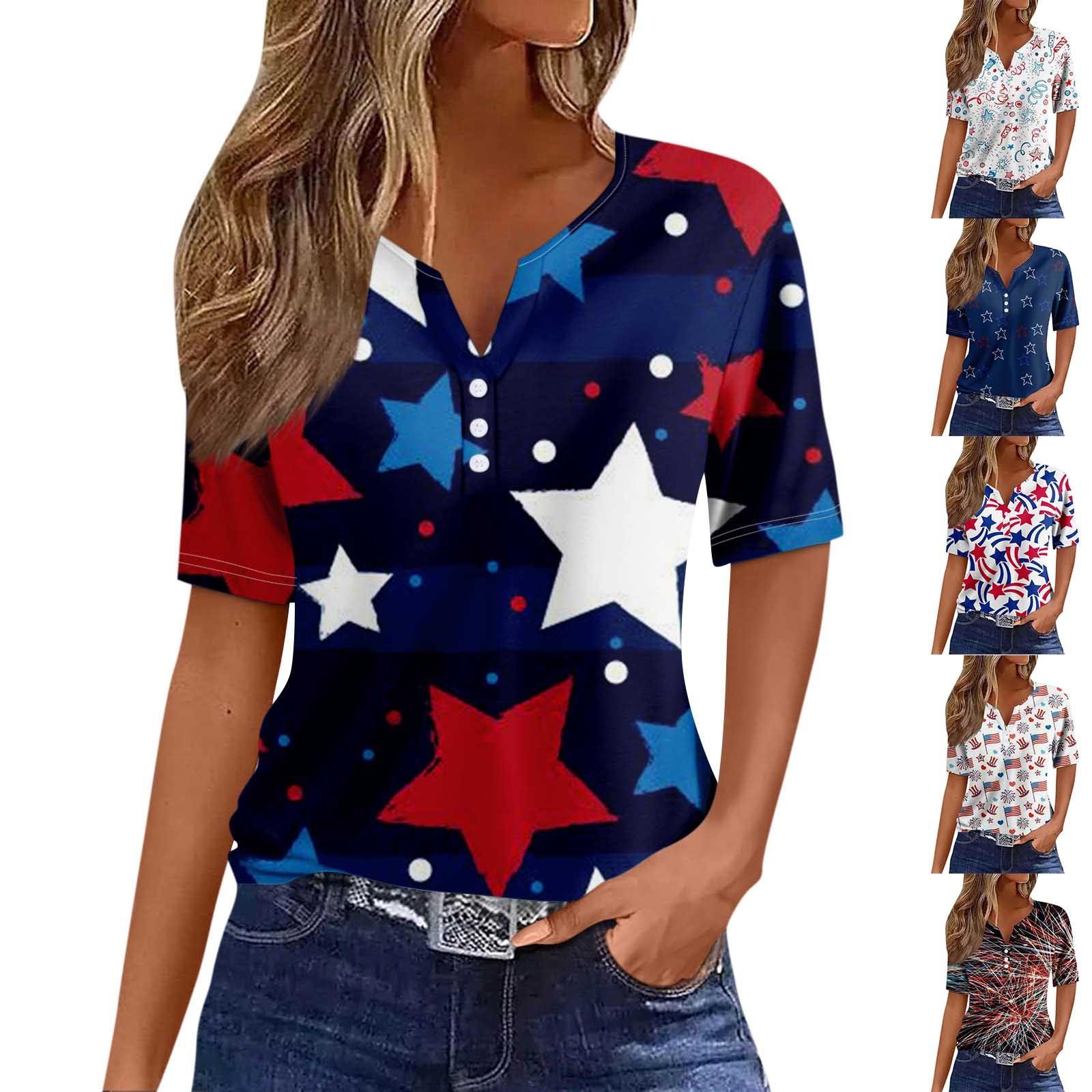

Жен. Футболка Футболка С принтом Пуговицы С короткими рукавами Повседневные Выходные Мода Классический V-образный вырез Обычный Верх L
