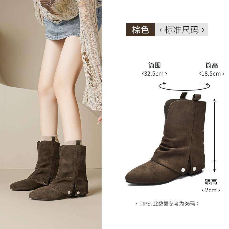 Augustine Western Cowboy Boots Women's 2025 New Autumn Pointed Maillard Skinny Boots Retro Pants Short Boots