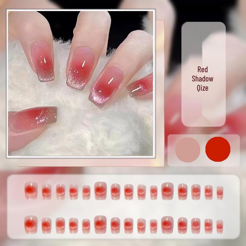 Cat Eye Press-On Nails: Luxurious Nail Art Tips with Stone Glass Beads In Long & Short Whitening Styles
