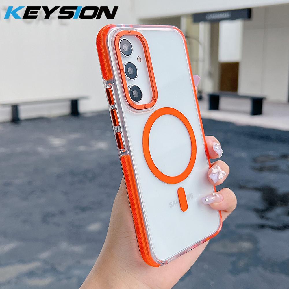 

KEYSION Transparent Magnetic Case for MagSafe for Samsung A54 5G A34 A24 A14 Clear Shockproof Phone Back Cover for Galaxy A04S for Samsung A54 5G оранжевый