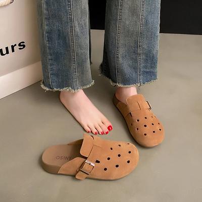 Zapatos de Moda para Mujer 2025 Zapatillas Cerradas para Mujer Zapatillas Casuales Retro para Mujer Punta Redonda Hebilla Hueco Planas con Sandalias de Talla Grande