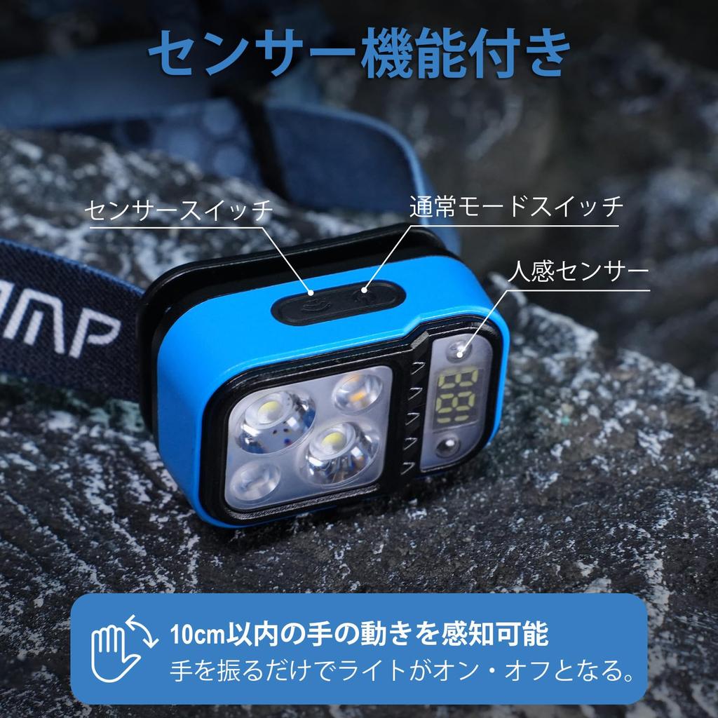 NGOKPYD Rechargeable LED 500 High Sensor 4 Modes Warm Headlamp with Battery Level Beam Angle IPX4 Ideal for and Outdoor Headlight, Lumens, Brightness,
