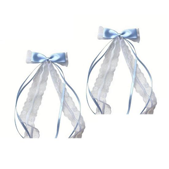 2Pcs Hairpin Embroidery Lace Pattern Ribbon Bow Hair Clip Color Matching Non-Damaging Rounded Hair Pin Hairstyle Accessory