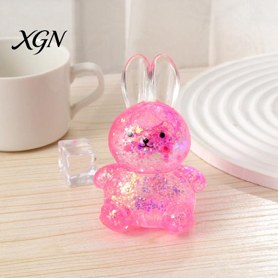 Rabbit Stress Toy 1/4Pcs Transparent Glitter Bunny Squeeze Slow Rebound Relief Fidget Cartoon Sensory Decompression Animal Ball Shaped Pinch