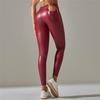 Teplé zimní PU kožené jógové kalhoty jednobarevné posilovací legíny s kapsami sportovní fitness legíny