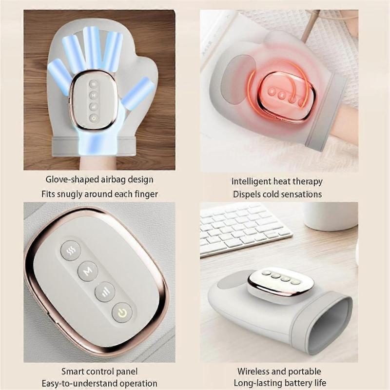 Handmassager Trådlös 5 Nivåer av Intensitetsjustering Finger Massager med Värme och Kompression