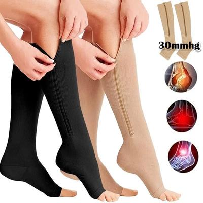 1pair Zipper Compression Socks with Zip Guard Skin Protection & Open Toe 20-30mmHg Medical Compression Socks for Men & Women XYZ