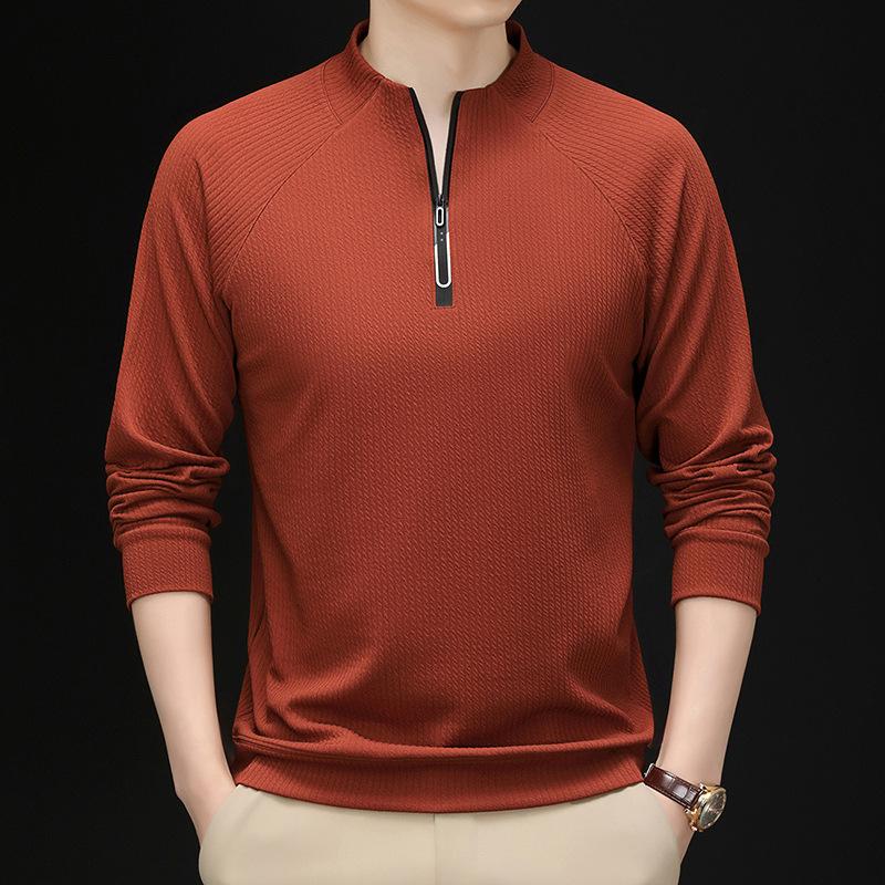 Spring and Autumn Half Zipper Men's Sweatshirt Men's High-end Stand Collar Casual Long Sleeve T-shirt Men's Clothes Jacket
