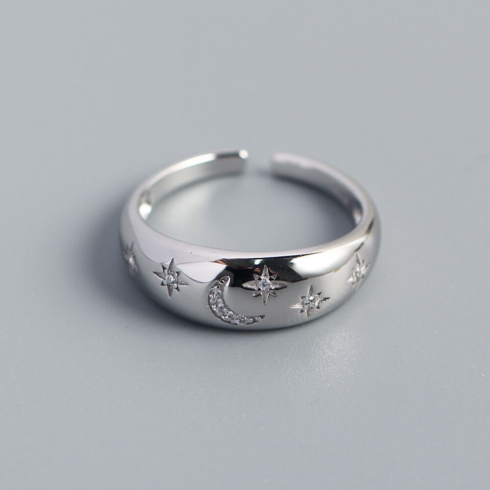 VENTFILLE 925 Sterling Silver Moon Tassel Opening Female Fashion Ins Ring Dropship Wholesale