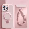 For iPhone 16 Pro Max Luxury Magsafe Magnetic Holder With Lanyard Liquid Silicone Phone Case For iPhone13 14 15 Protective Cover
