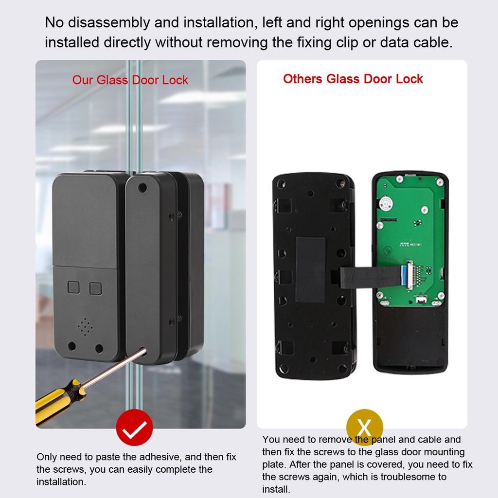 APP Smart Fingerprint Biometrics Number Code Card Password Lock Frameless Frame Glass Push Sliding Door for Home Office  Black