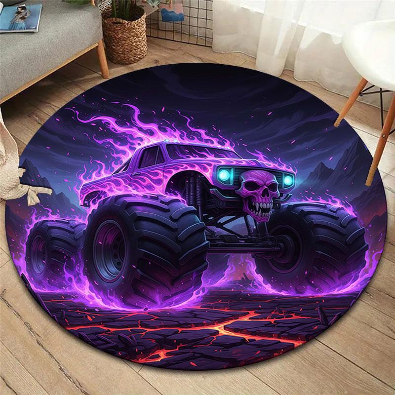 BadBeastTruck Runder Teppich, Teppich für Wohnzimmer Schlafzimmer Sofa Spielzimmer Dekor, Rutschfeste Bodenmatte