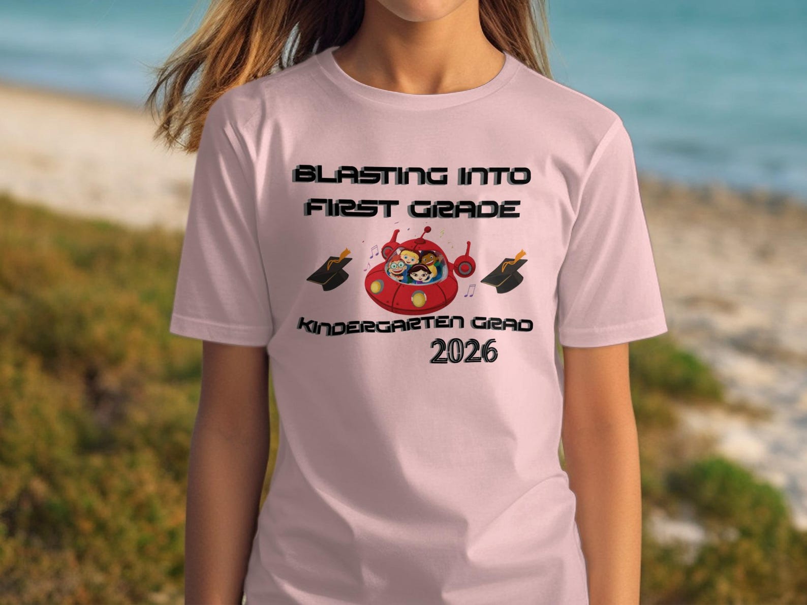 Blasting into First Grade T-Shirt, Kindergarten Grad 2026, Rocket Ship Apparel 2XL